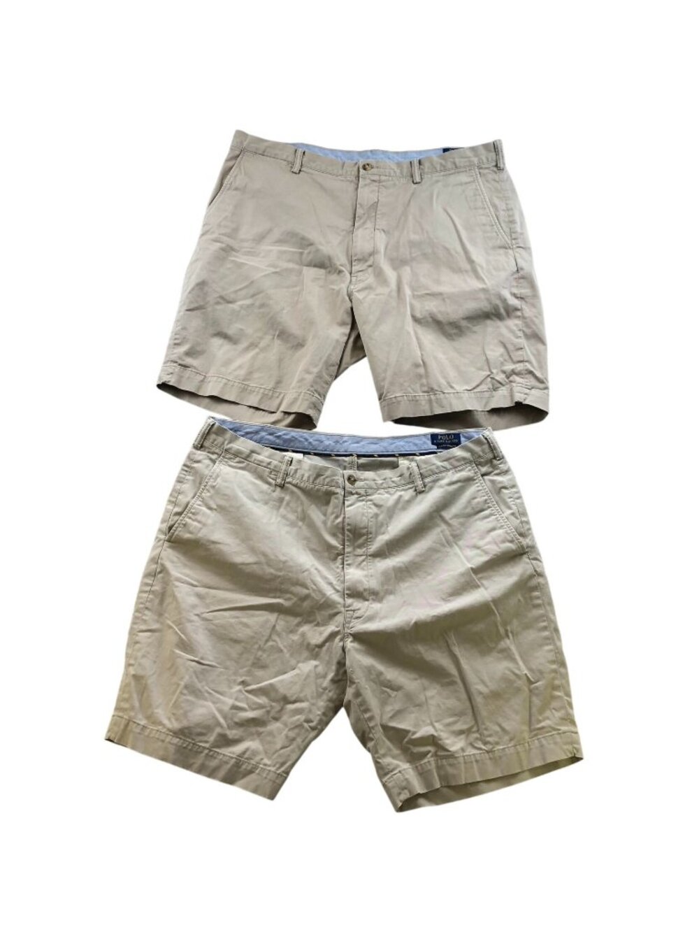 Two Polo Ralph Lauren Chino Shorts Mens 42 Big Beige Flat Front Casual Stretch